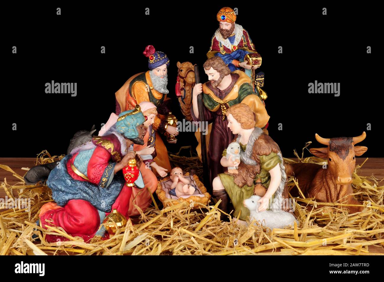 Traditional Christmas nativity scene with Mary and Joseph and baby