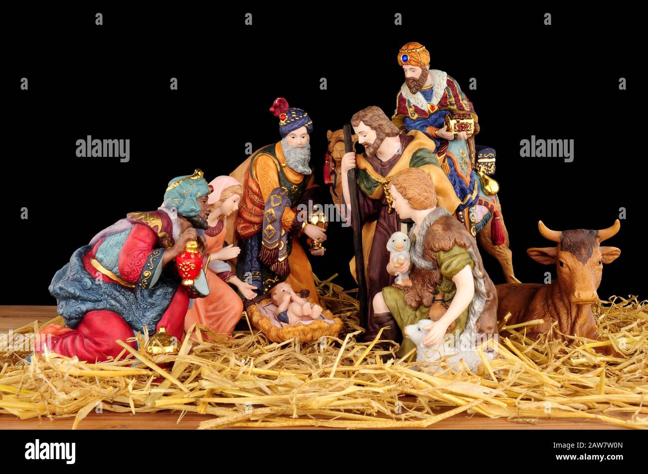 Traditional Christmas nativity scene with Mary and Joseph and baby ...