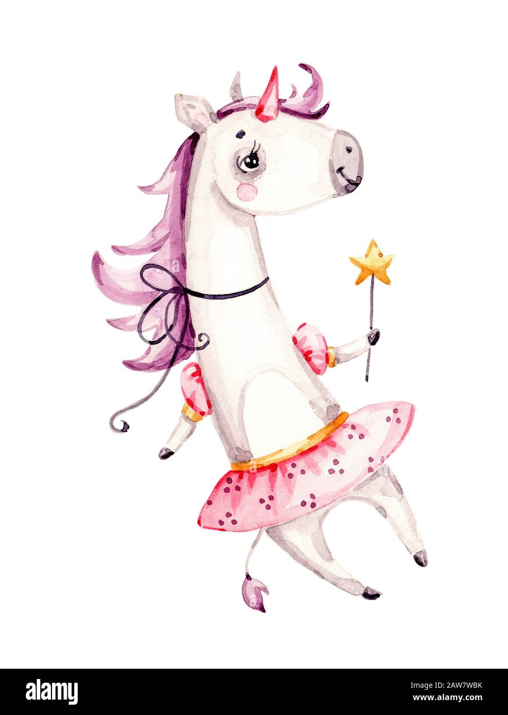 Cute watercolor Unicorn pony child princess angel animal, sweet pastel color.  watercolour Illustration. Doodle Nursery decoration, hand drawn. For kid  Stock Photo - Alamy