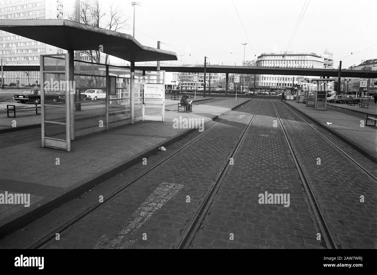 Strike in West Germany mainly transport personnel  Empty tram Date: February 12, 1974 Location: Dusseldorf, West Germany Keywords: strikes Stock Photo