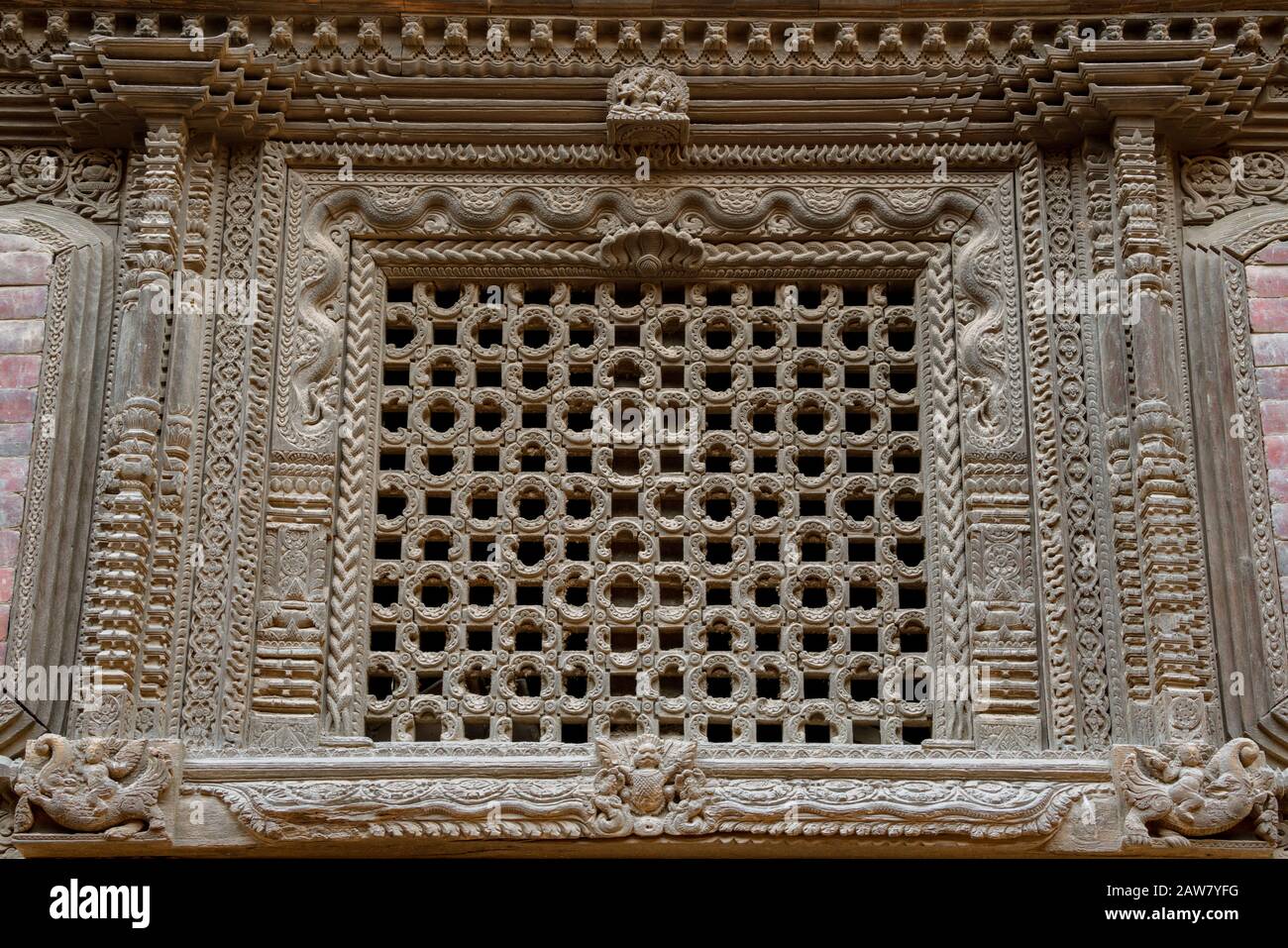 Newar window in Bhaktapur, Kathmandu valley, Nepal Stock Photo