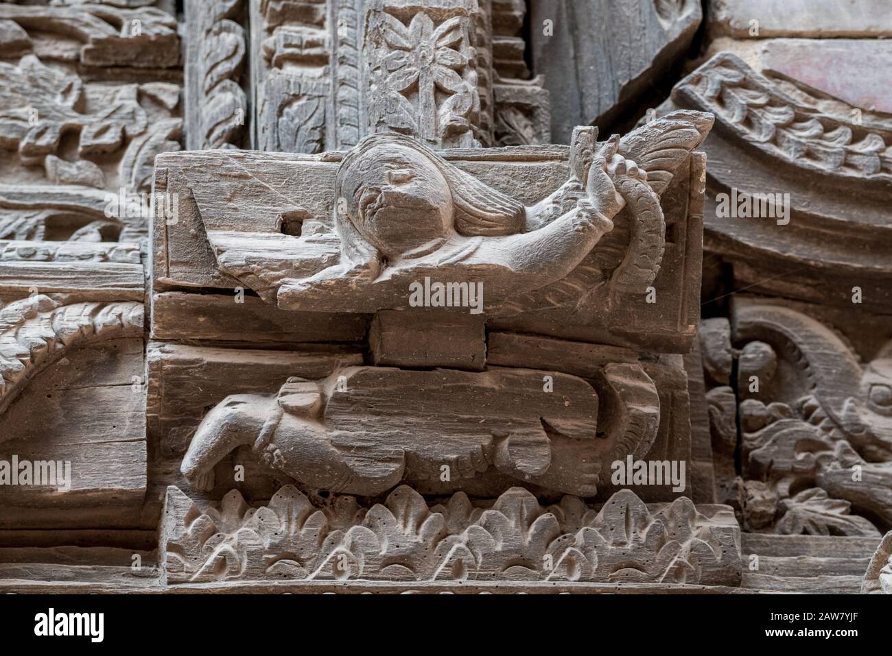 Newar window Mhaykhā Jhyā (peacock window) in Bhaktapur, Kathmandu valley, Nepal Stock Photo