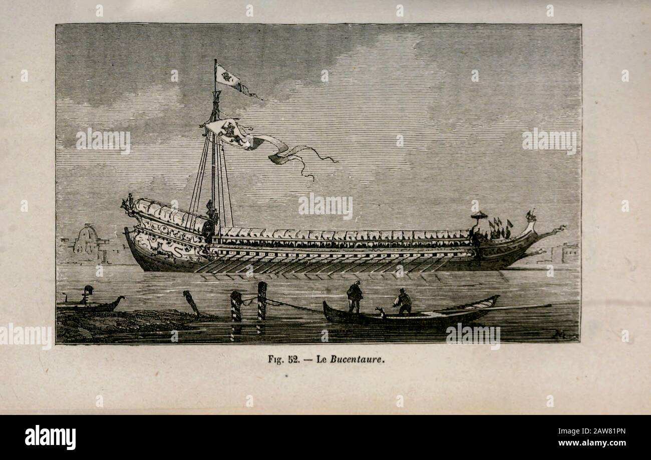 19th century Woodcut print on paper of Le Bucentaure an 80-gun ship of the line of the French Navy, from L'art Naval by Leon Renard, Published in 1881 Stock Photo