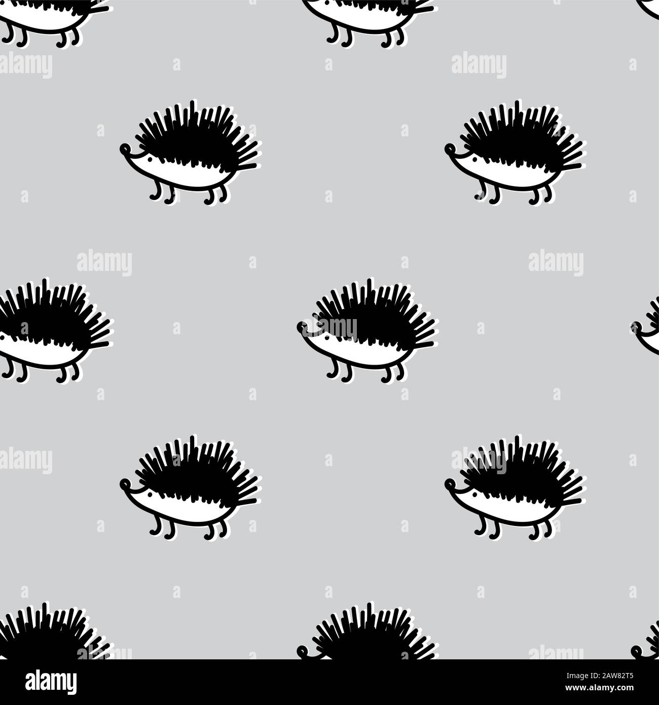 Seamless pattern with cute watercolor hedgehogs. Stock Vector