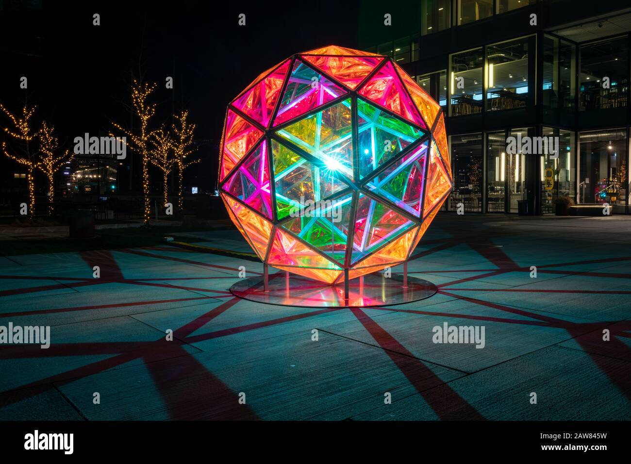 Dichroic Sphere, art by Jakob Kvist at Copenhagen Light Festival 2020 Stock -