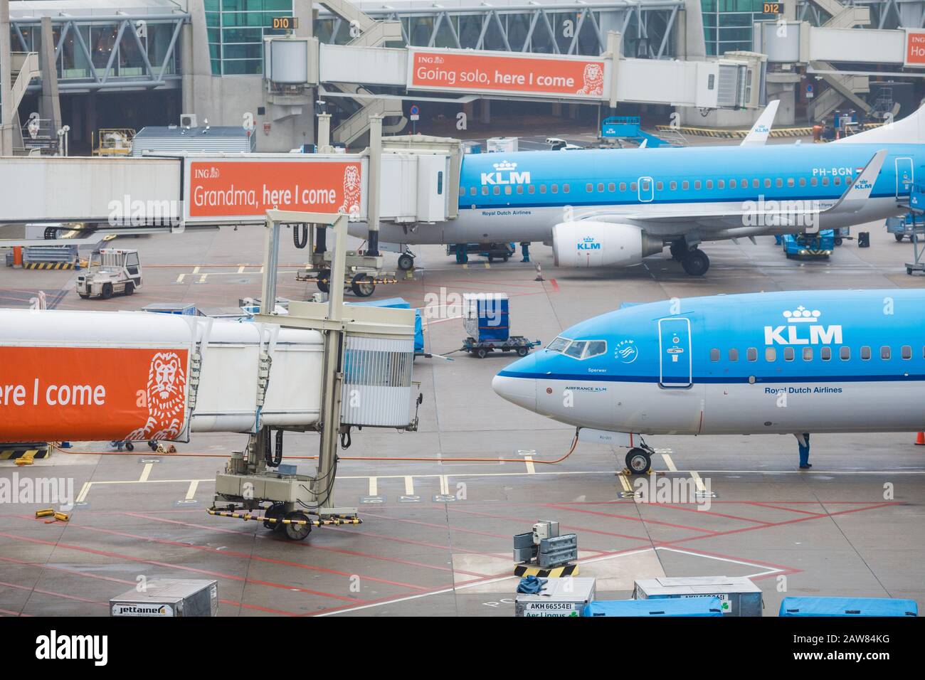KLM airplane in the Amsterdam Schiphol Airport, dutch flight carrier