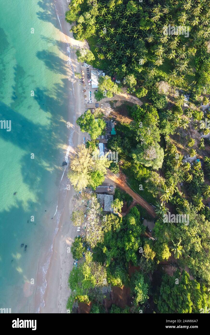 Amazing aerial view of tropical beach from drone. Stock Photo