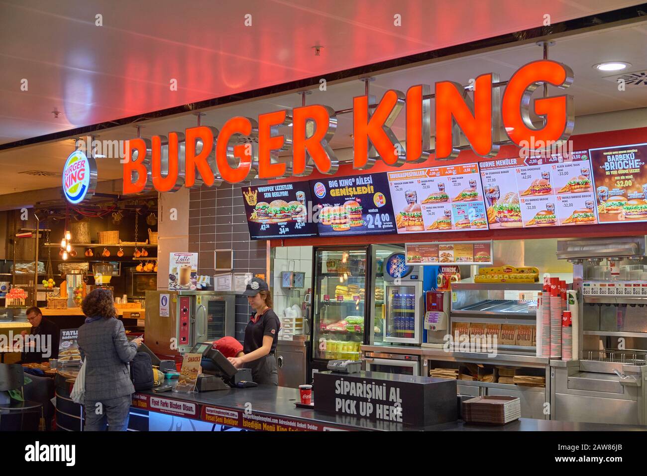 Istanbul Sabiha Gokcen Airport - January 2020. Foodcourt at airport  departure area Stock Photo - Alamy, image size:1300x956