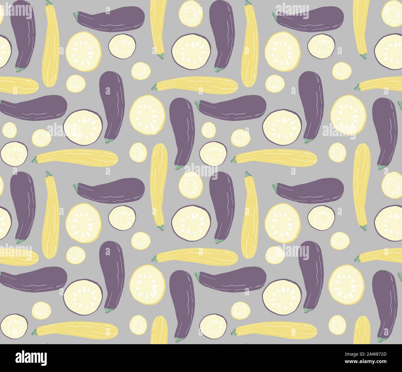 Vector illustration of hand drawn zucchini and eggplant varieties. Stock Vector