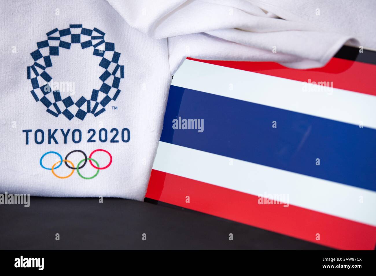 Tokyo Japan February 8 2020 Thailand At Summer Olympic Game In Tokyo 2020 National Flag Black Background Stock Photo Alamy
