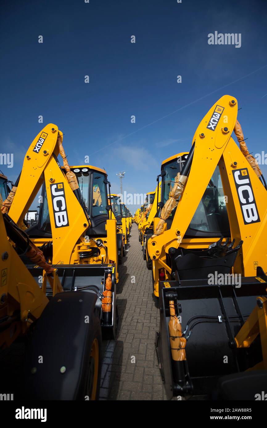 JCB Diggers for Export Stock Photo