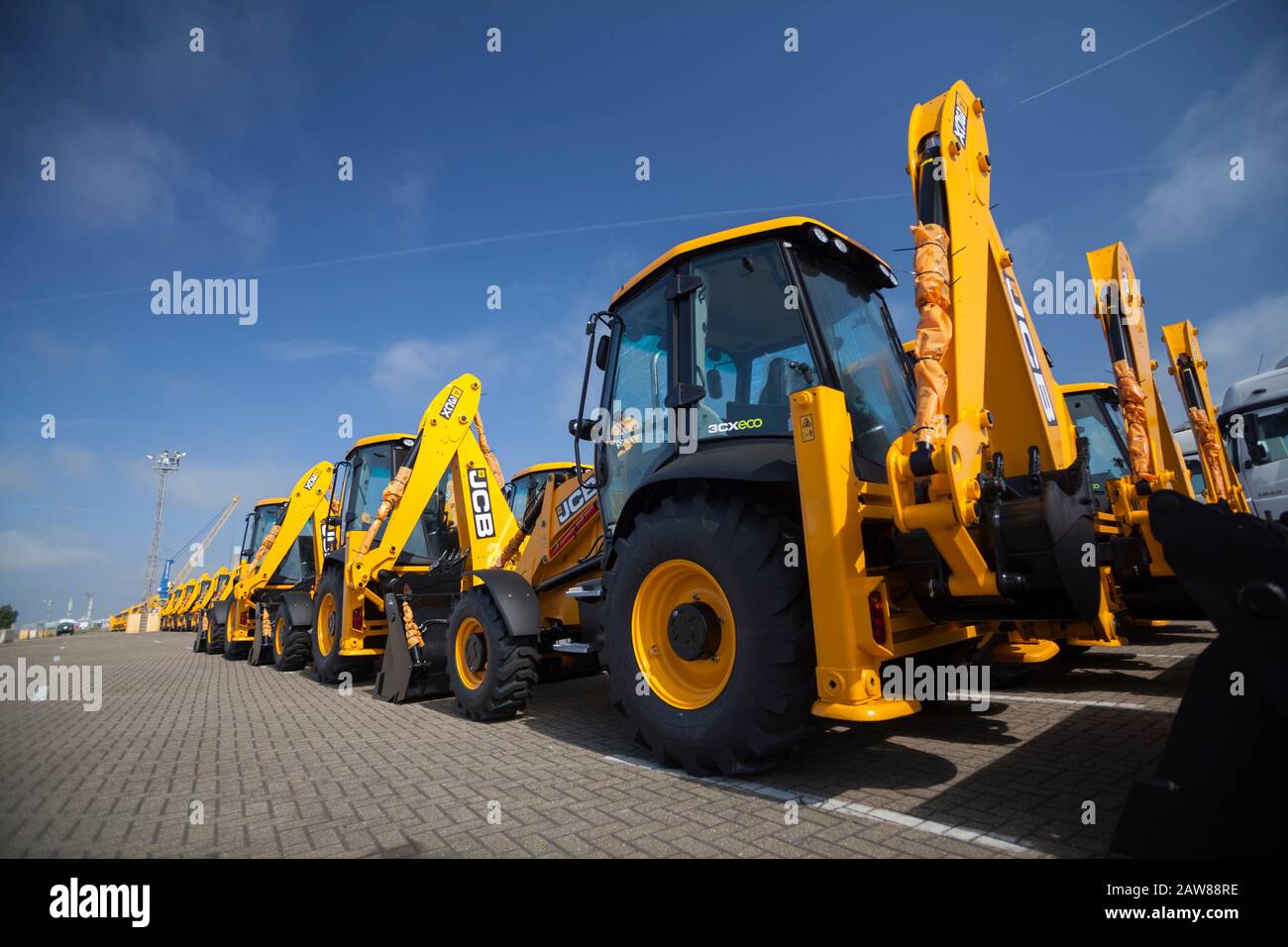 JCB Diggers for Export Stock Photo