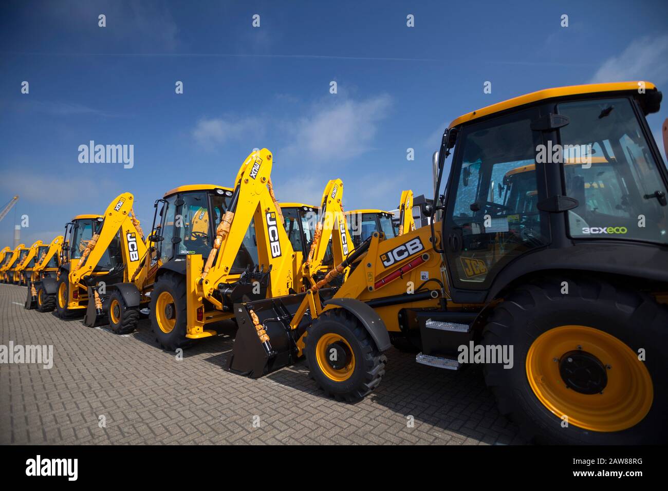 JCB Diggers for Export ro ro Stock Photo