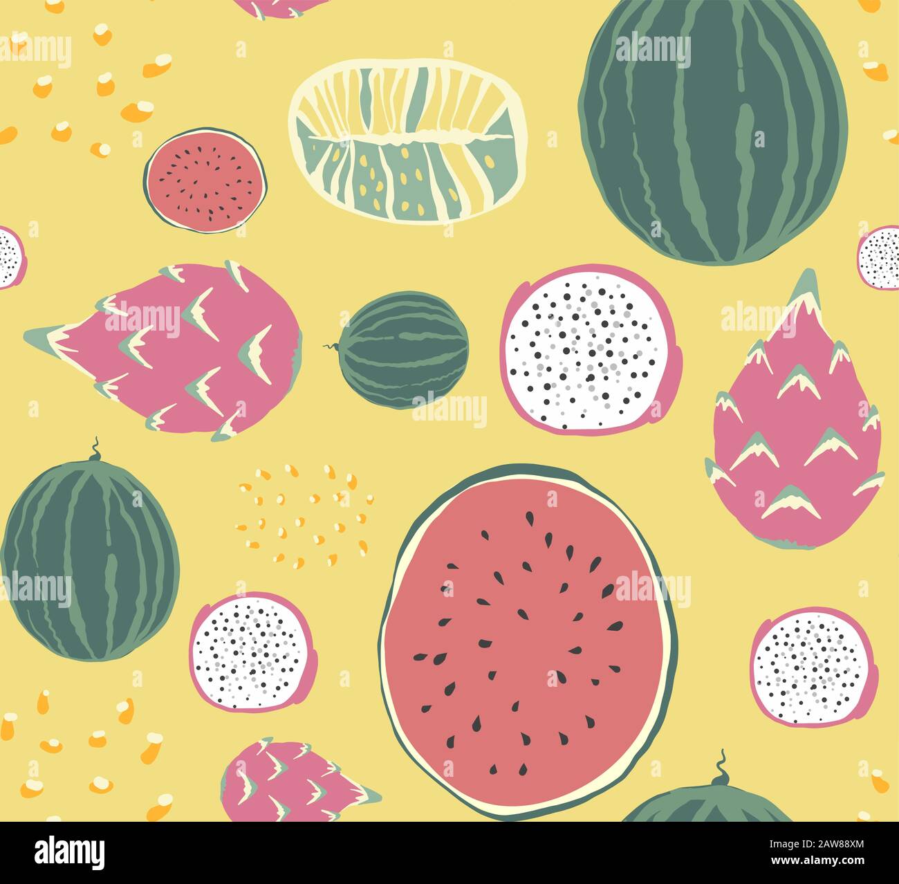 Seamless fruit and vegetables vegetarian food pattern, Stock Vector