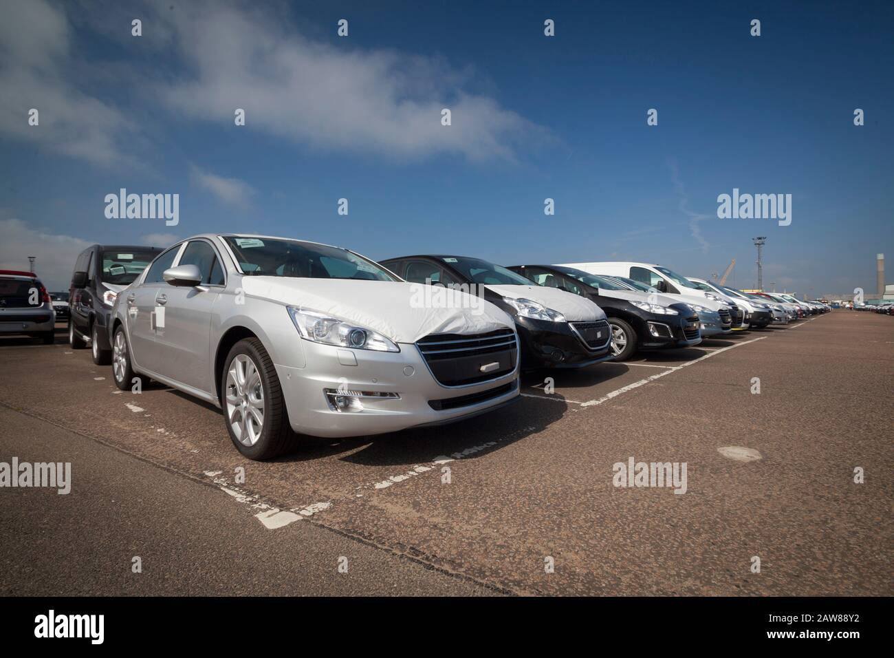 Brand new cars imported and exported from port Stock Photo