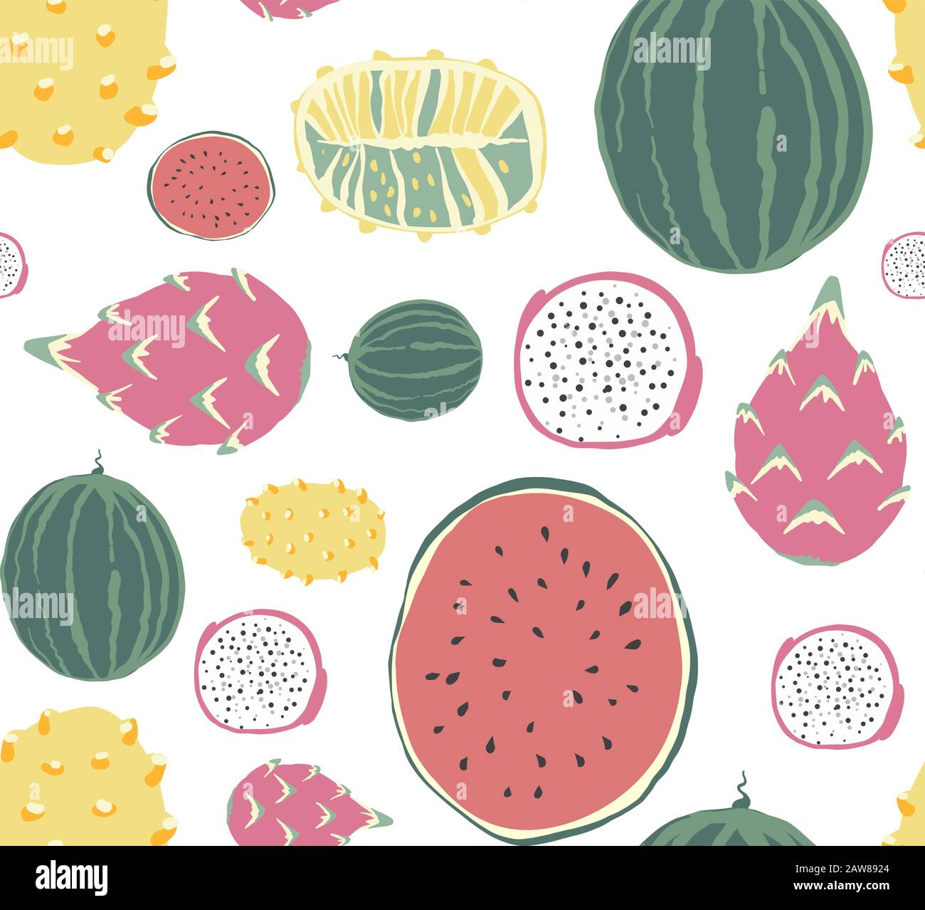 Seamless fruit and vegetables vegetarian food pattern, Stock Vector