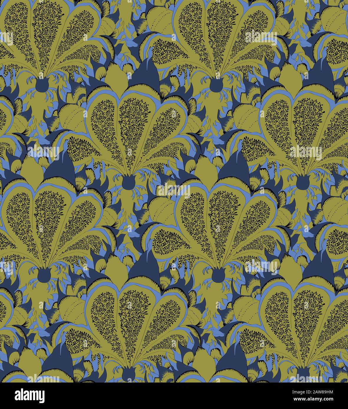 Paisley on a dark blue background. Floral vector pattern. Stock Vector