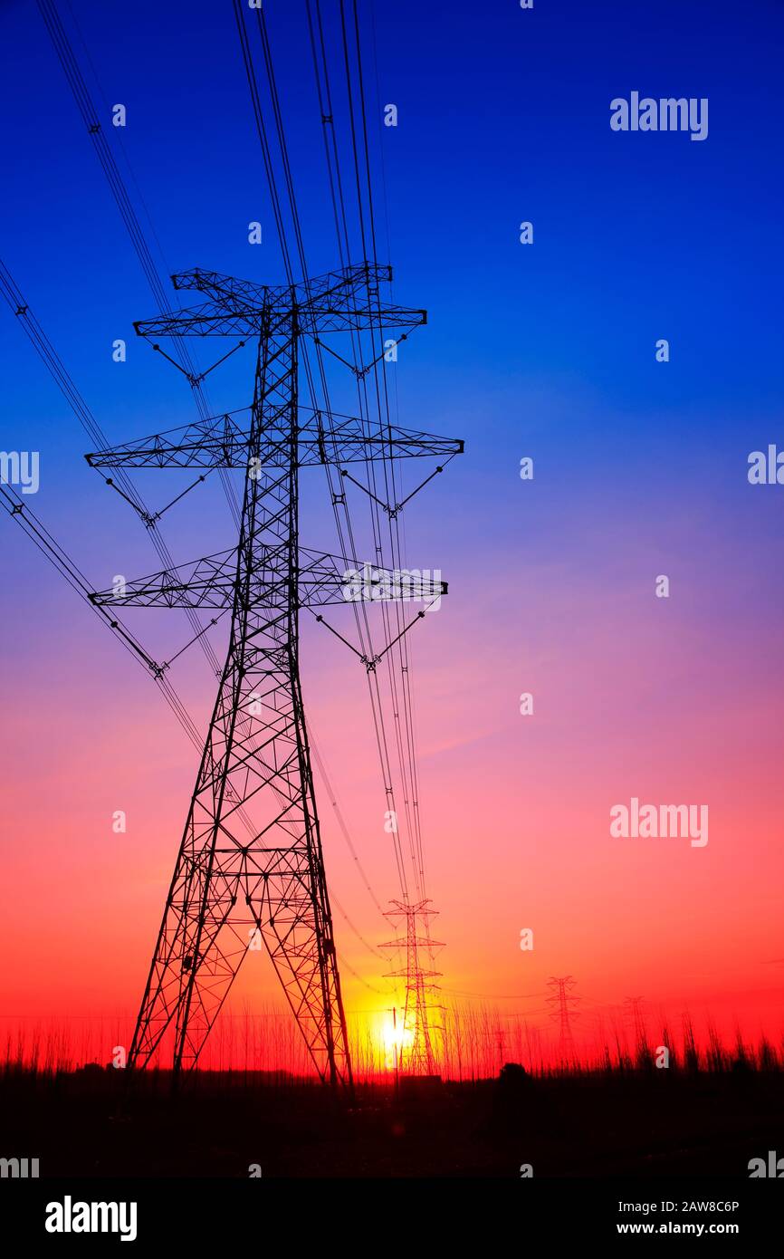 The evening of the pylon outline Stock Photo - Alamy