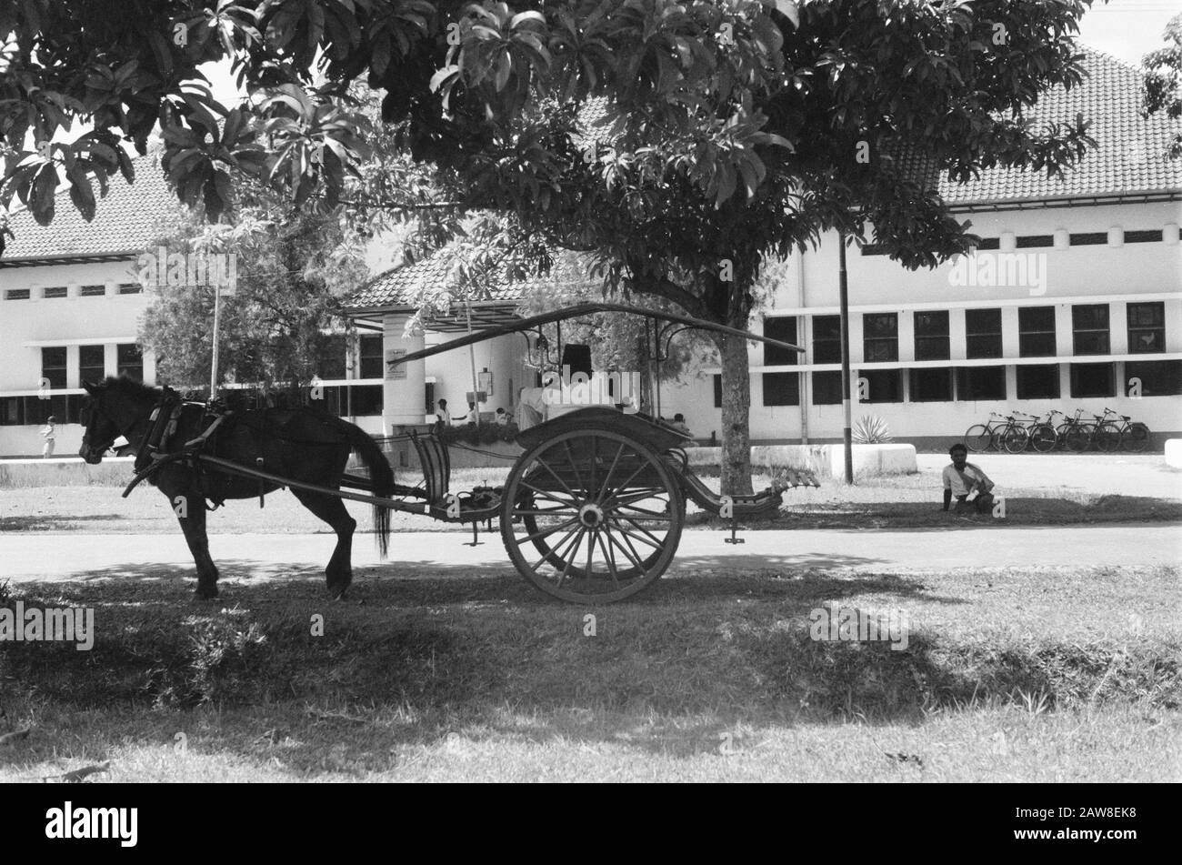 Collection / Archive: Photo Collection Service for Military Contacts Indonesia Report / Series  City Recordings Medan  Medan, one of the most beautiful cities in Indonesia. Notable is the clarity in this town that can stand comparison with many European cities. The city has many beautiful buildings and beautiful nature spots, [a dokar waiting for a passenger] Date: March 1949 Location: Indonesia, Medan, Dutch East Indies, Sumatra Stock Photo