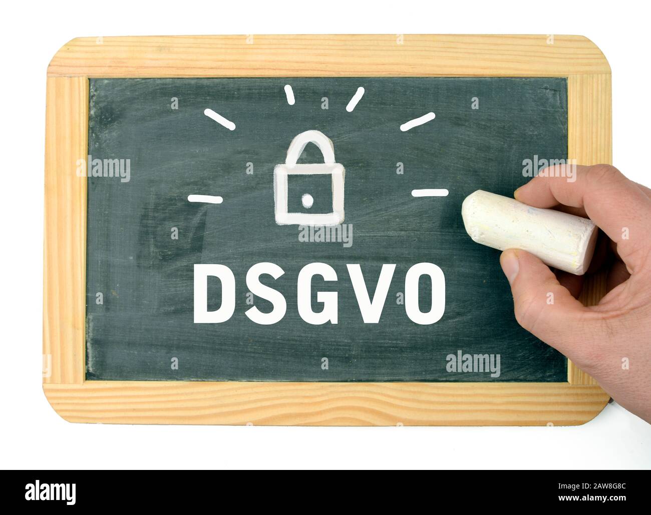 DSGVO Datenschutz Tafel mit strahlendem Schloss Stock Photo