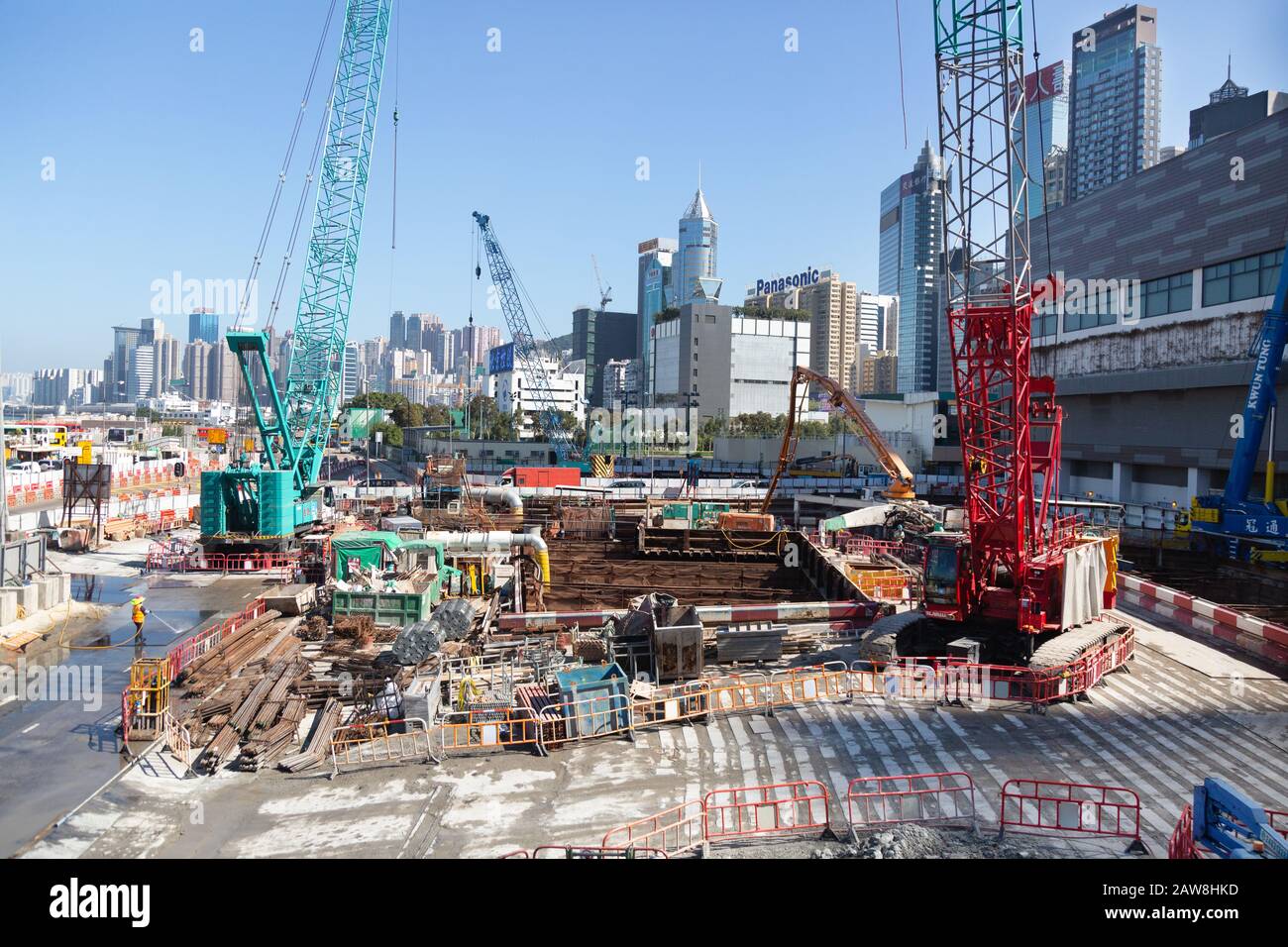 Hong Kong construction - new building site work in the Wan Chai area, Hong Kong Island, Hong Kong Asia Stock Photo