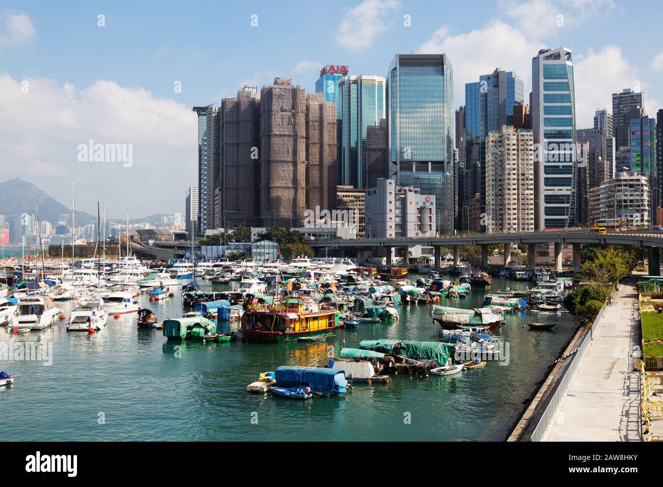 Hong Kong marina - with sailboats and boats, Causeway Bay, Hong Kong Island Hong Kong Asia Stock Photo