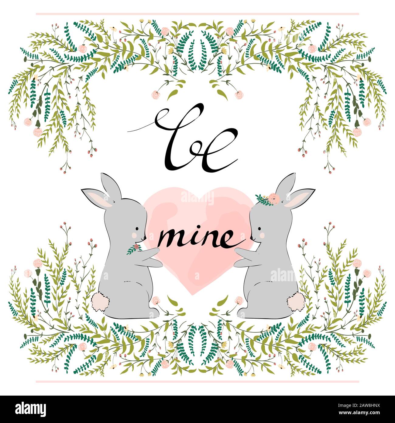 Vector isolated Happy Valentines Day illustration with phrase be mine ...
