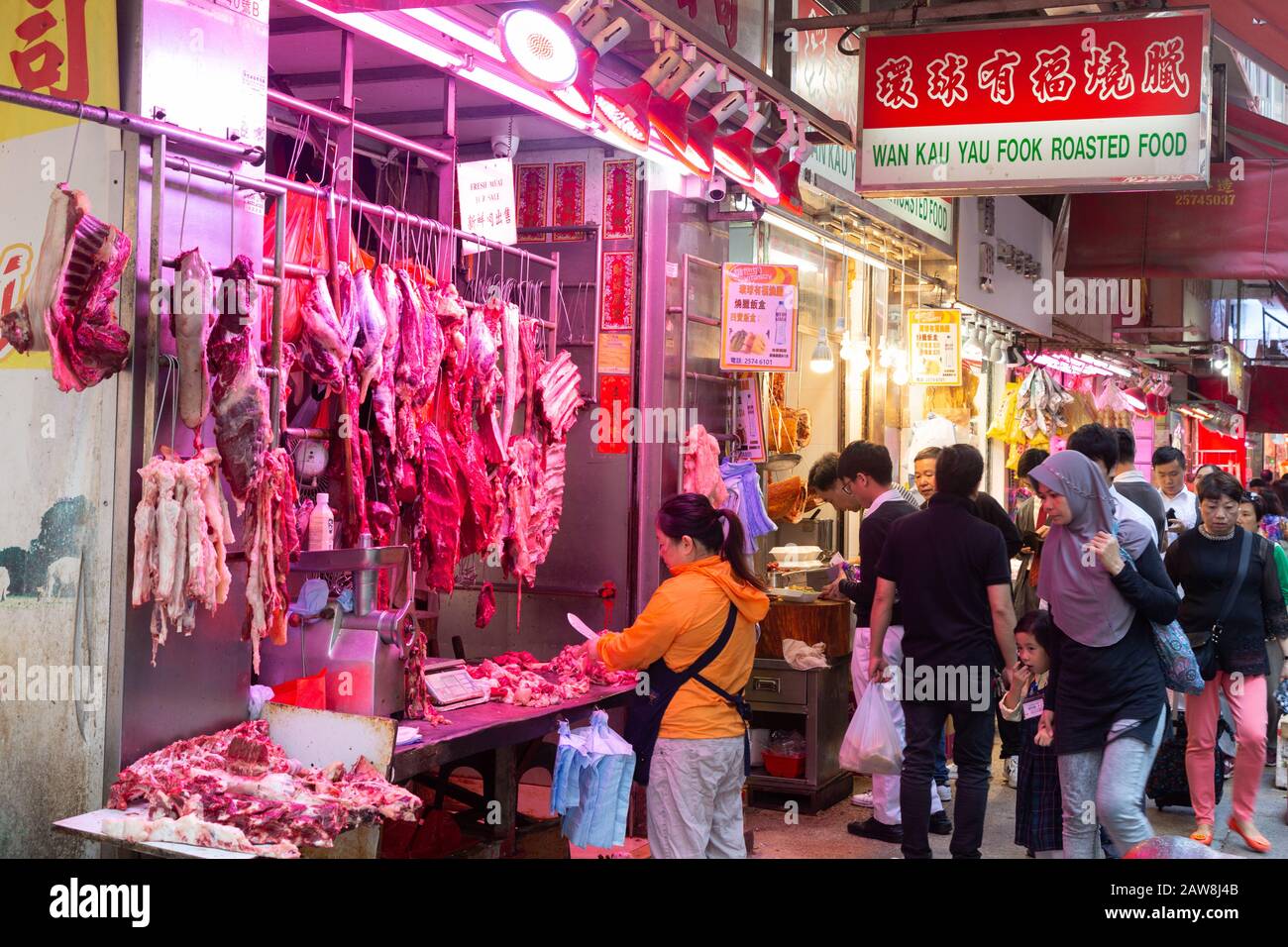 Asia street scene people shopping for food in the Wan Chai District, Hong Kong Island, Hong