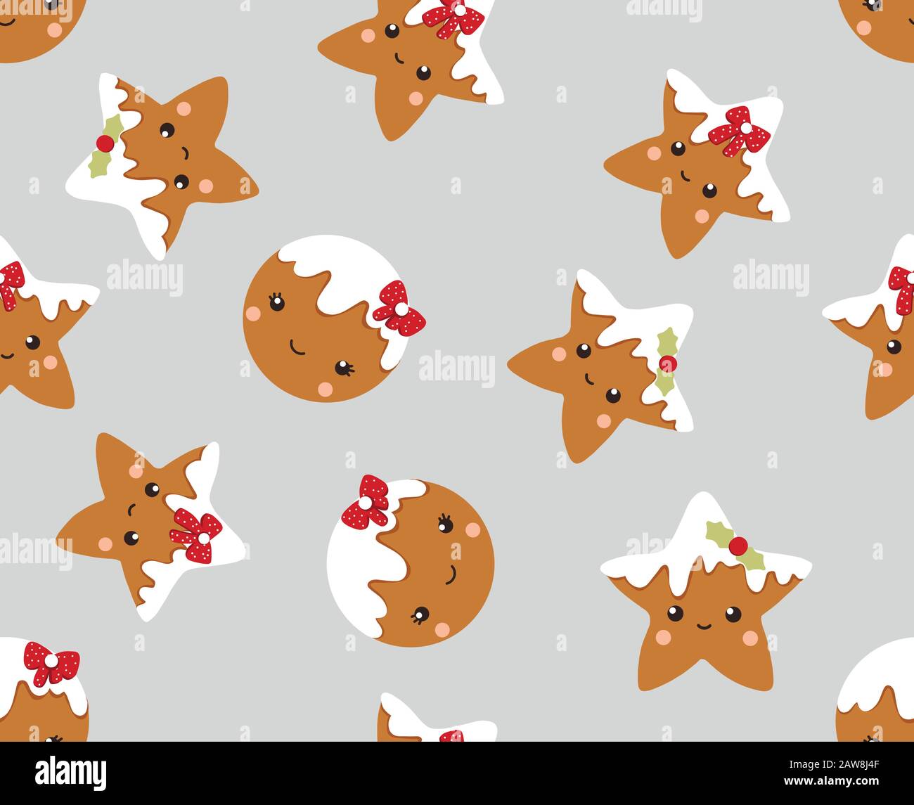 Winter seamless patterns with gingerbread cookies. Awesome holiday vector background. Stock Vector