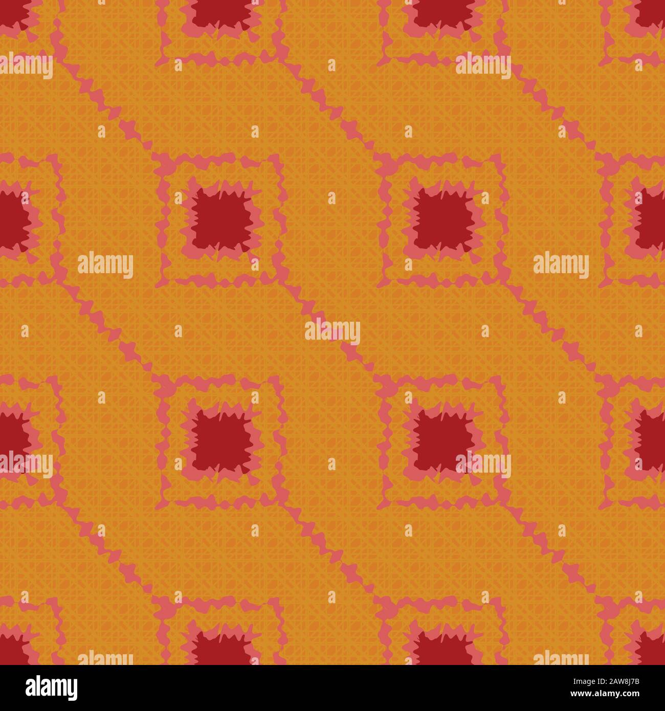 red squares on orange background geometric abstract seamless vector pattern Stock Vector