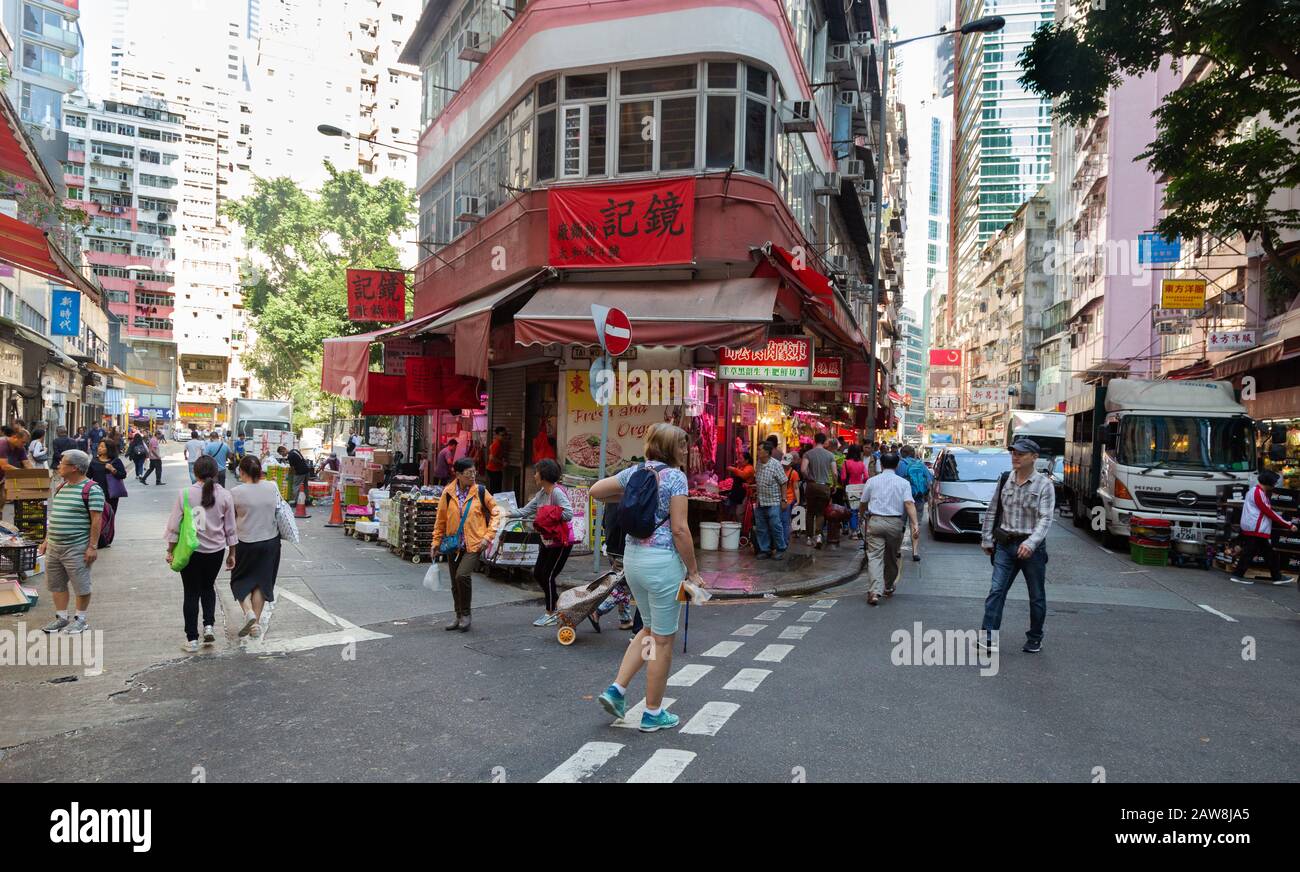 Hong Kong street scene, People walking in the Wan Chai district, Hong