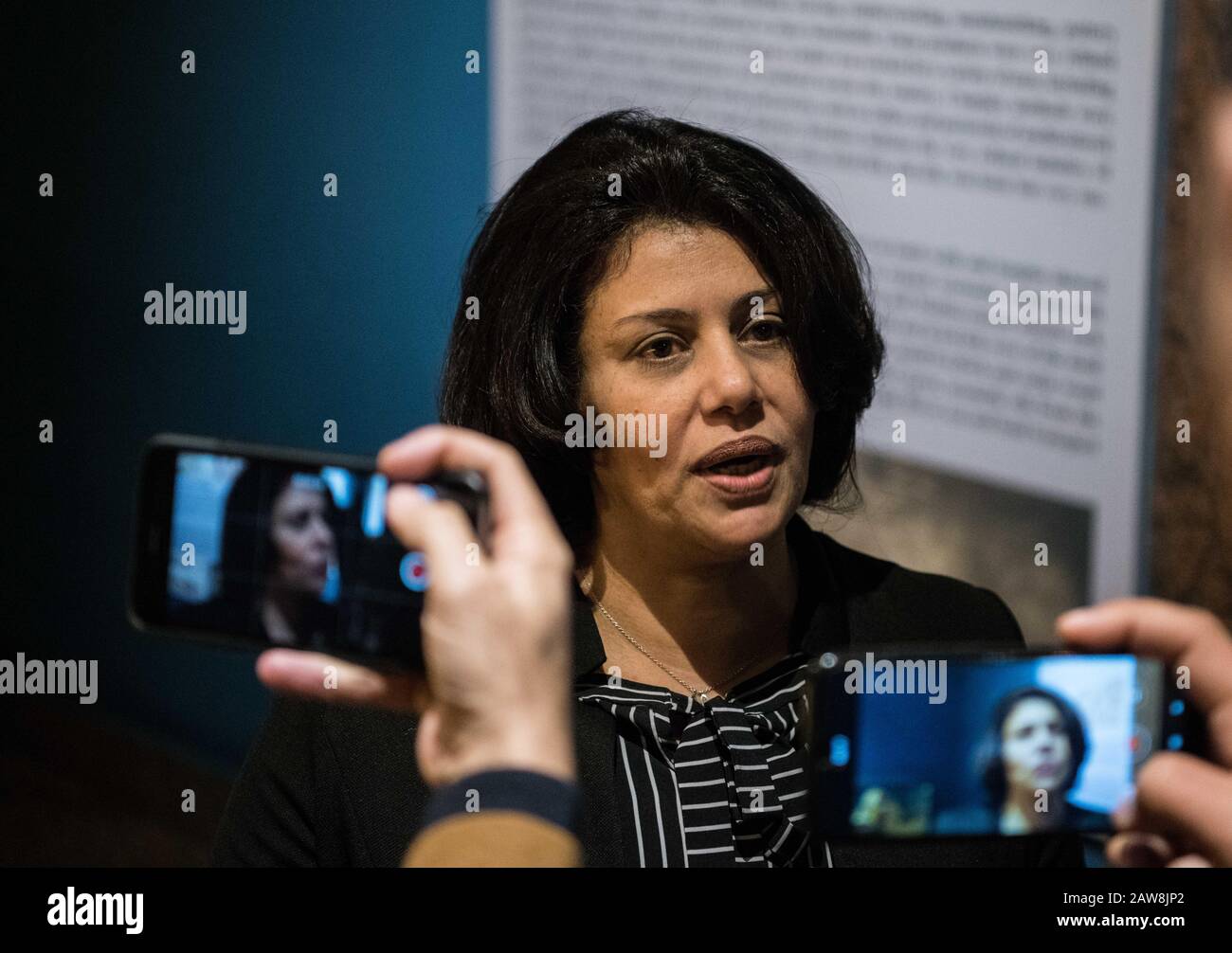 (200207) -- MINYA, Feb. 7, 2020 (Xinhua) -- Gehan Nassem, director of Mallawi Museum, speaks during an interview in Mallawi Museum in Minya province, Egypt, on Jan. 30, 2020. TO GO WITH 'Feature: Upper Egypt's Mallawi Museum restores popularity years after looting' (Xinhua/Wu Huiwo) Stock Photo