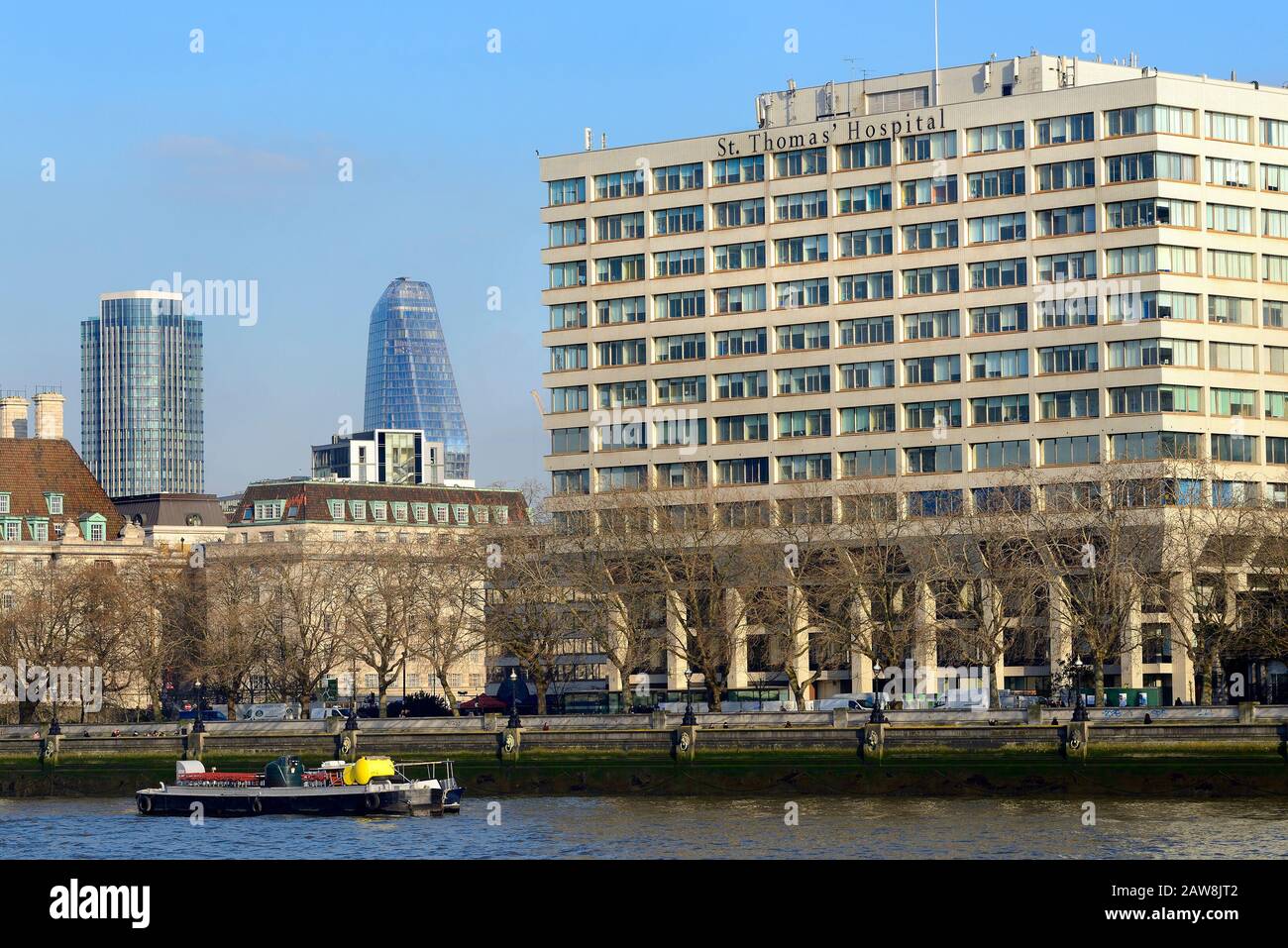London, England, UK. St Thomas' Hospital seen from Parliament Stock Photo