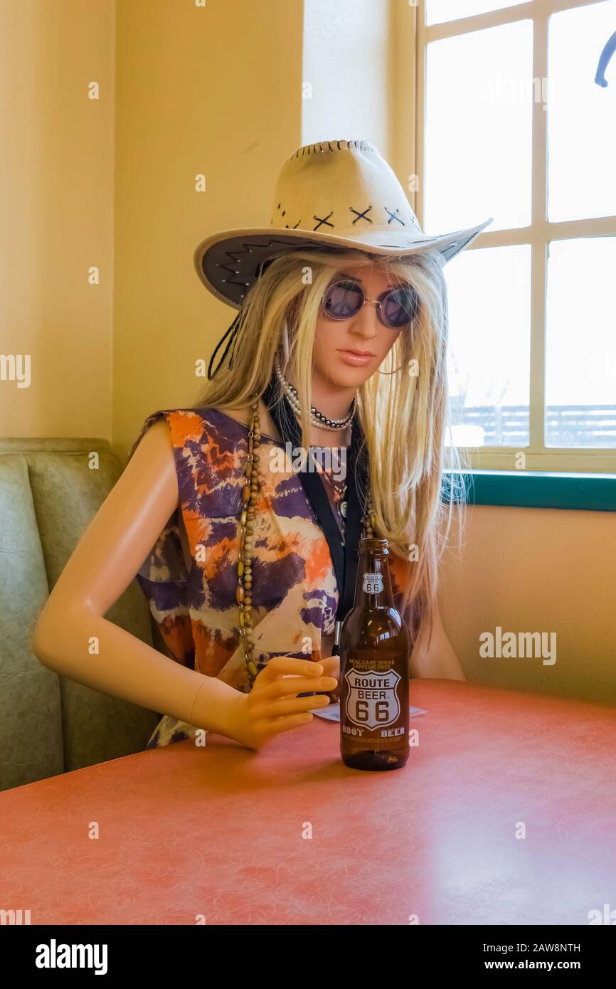 Mannequin in a booth of UDrop Inn, an art deco masterpiece along Route