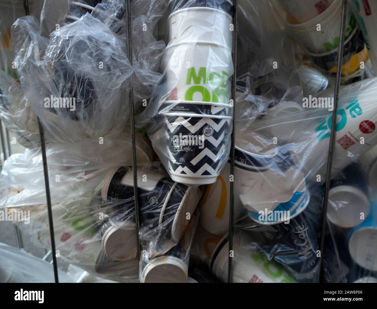 McDonald's disposable paper cups in a frame roll container Stock Photo