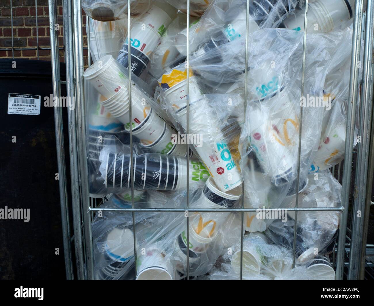 McDonald's disposable paper cups in a frame roll container Stock Photo