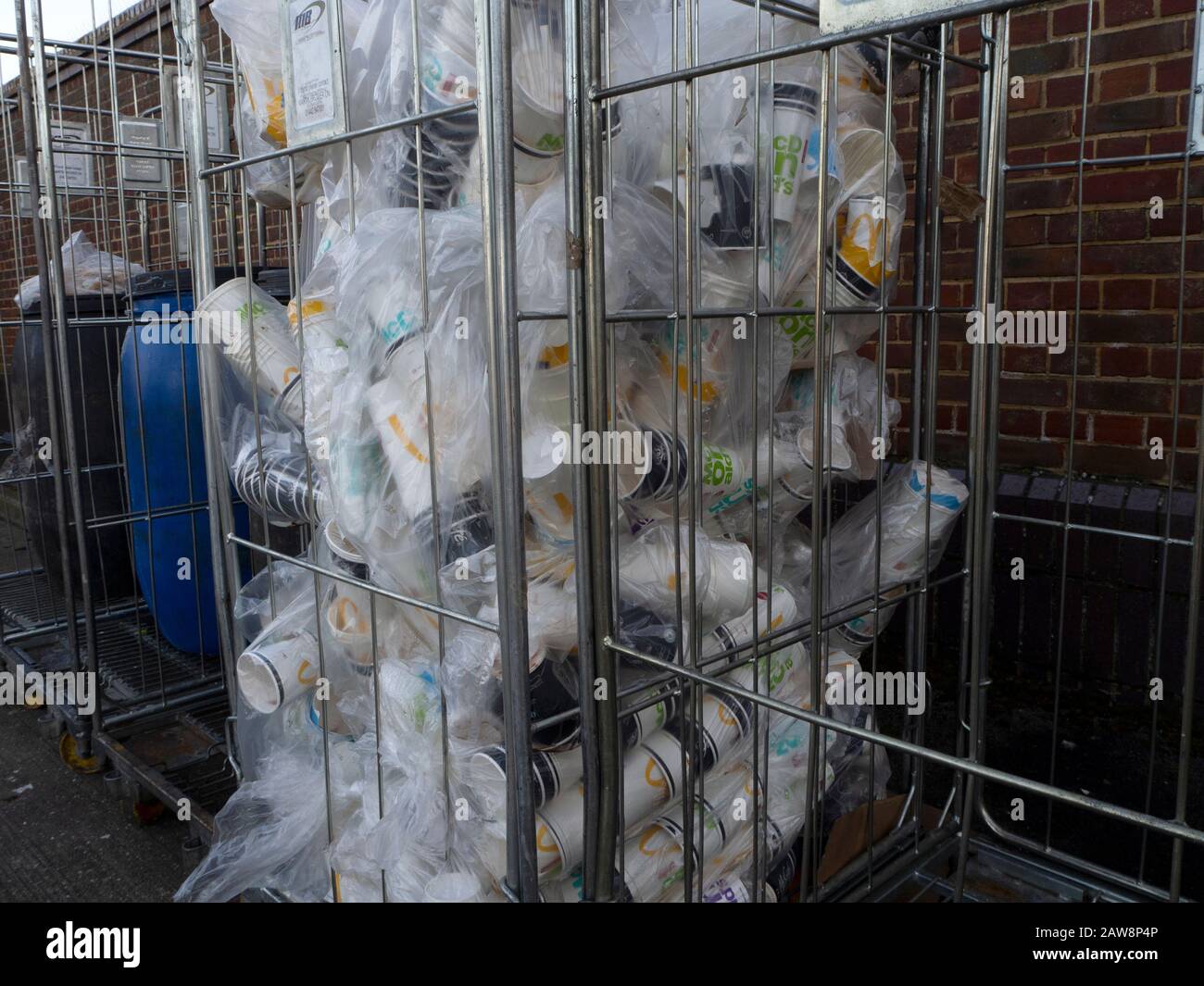 McDonald's disposable paper cups in a frame roll container Stock Photo