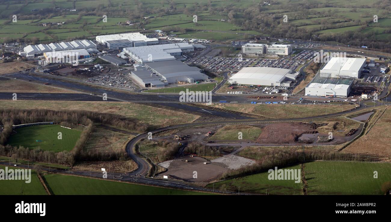 aerial view of former BAe Samlesbury Aerodrome and now a Technology park, Preston Stock Photo