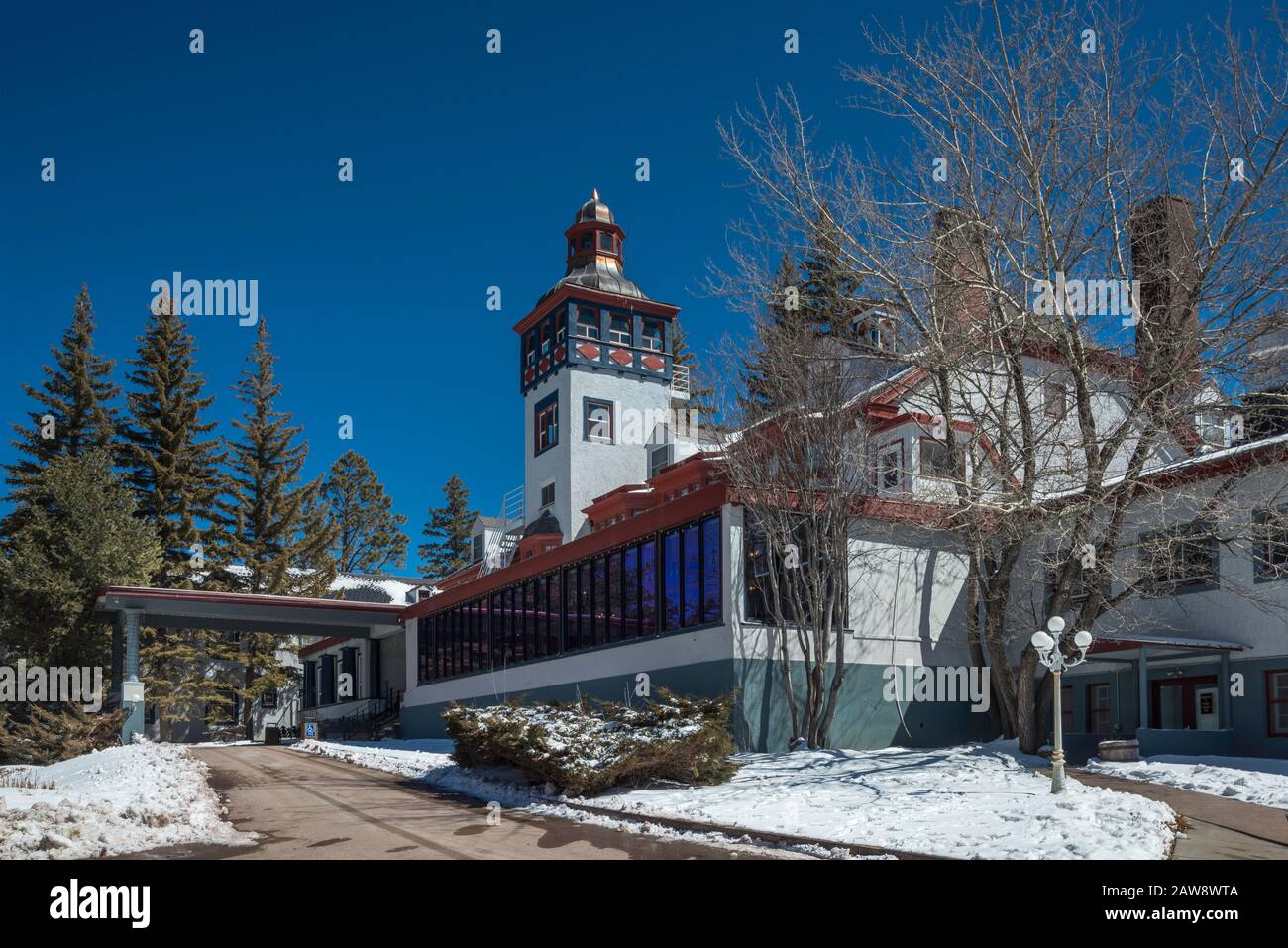 The Lodge historic hotel, in winter, Cloudcroft, New Mexico, USA Stock Photo
