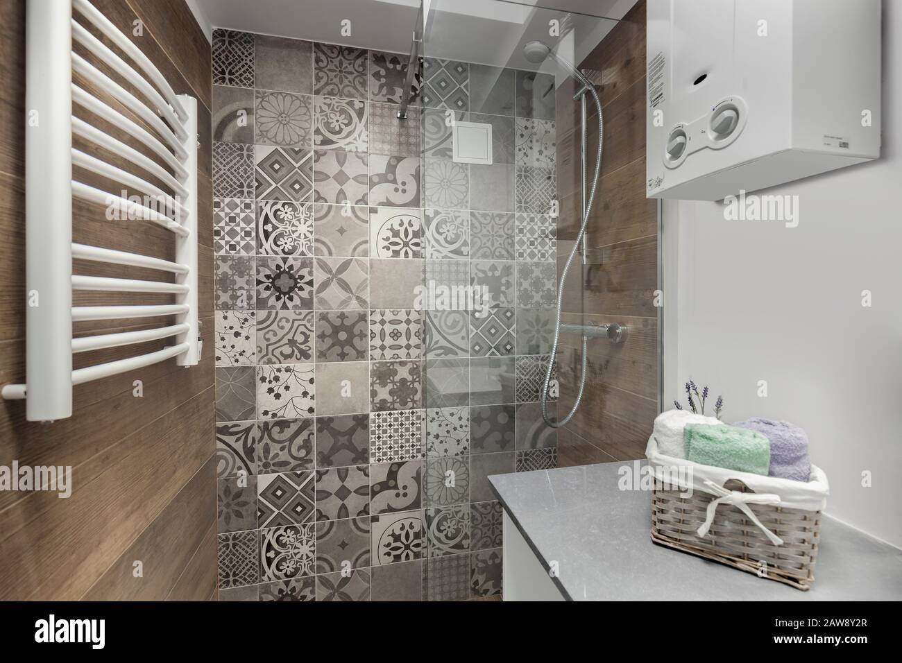 Elegance and cozy bathroom of your dreams. Real interior, small