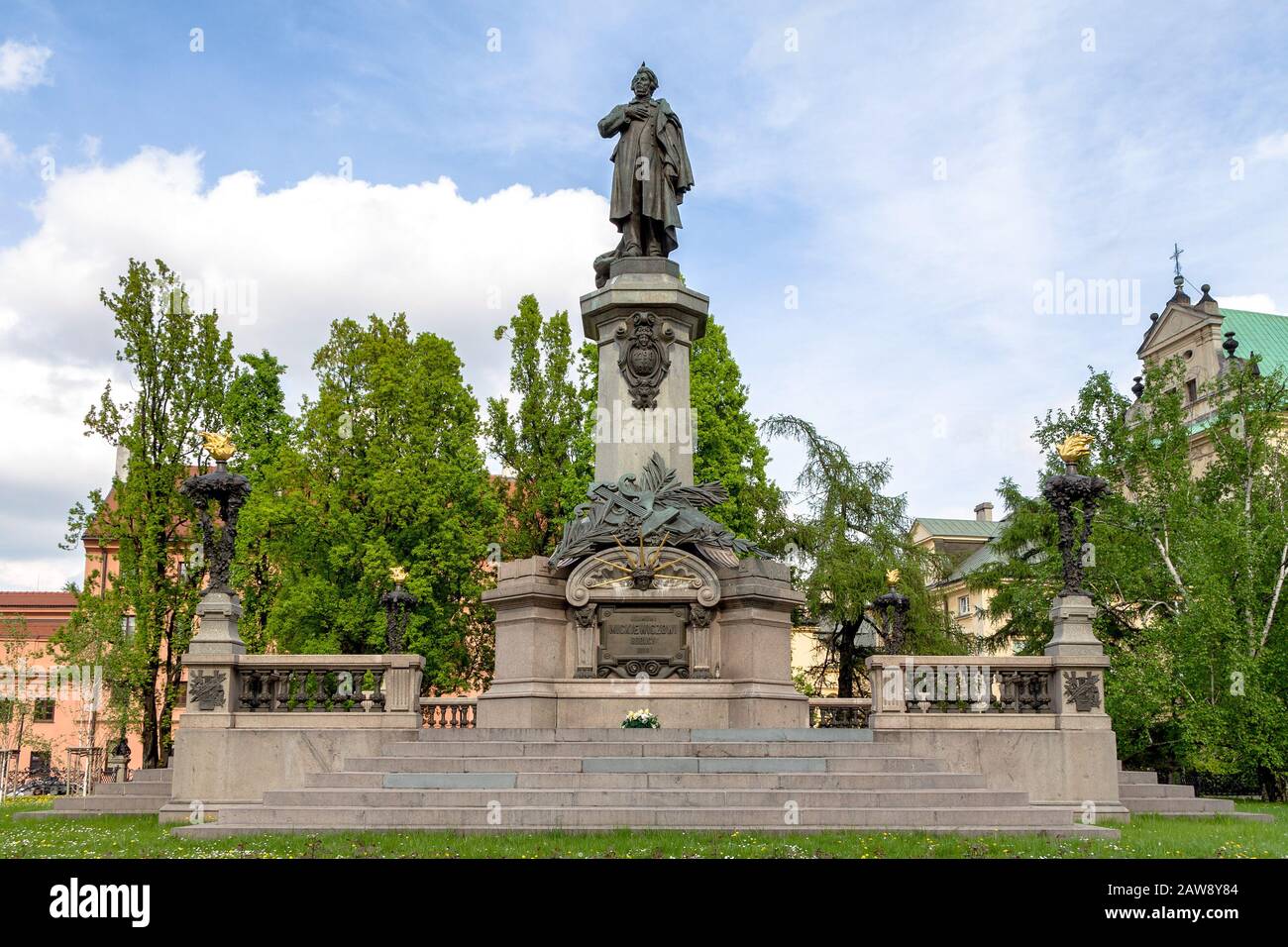 The Adam Mickiewicz Monument in Warsaw, Poland Stock Photo