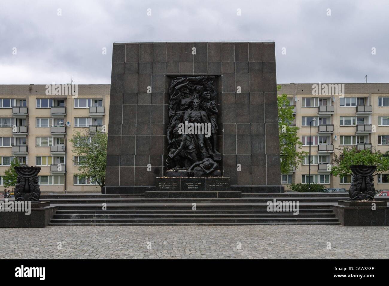The western side of the Monument to the Ghetto Heroes Warsaw Ghetto Uprising memorial Stock Photo