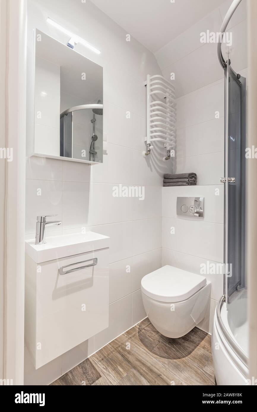 Elegance and cozy bathroom of your dreams. Real interior, small