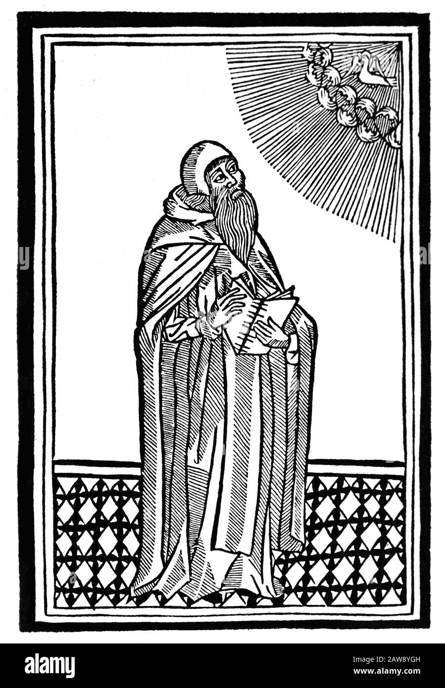 Ramon Llull (1235-1316). Spanish writer and philosopher.  Portrait of author according to Apostrophe Raimundi edition,1504. Stock Photo