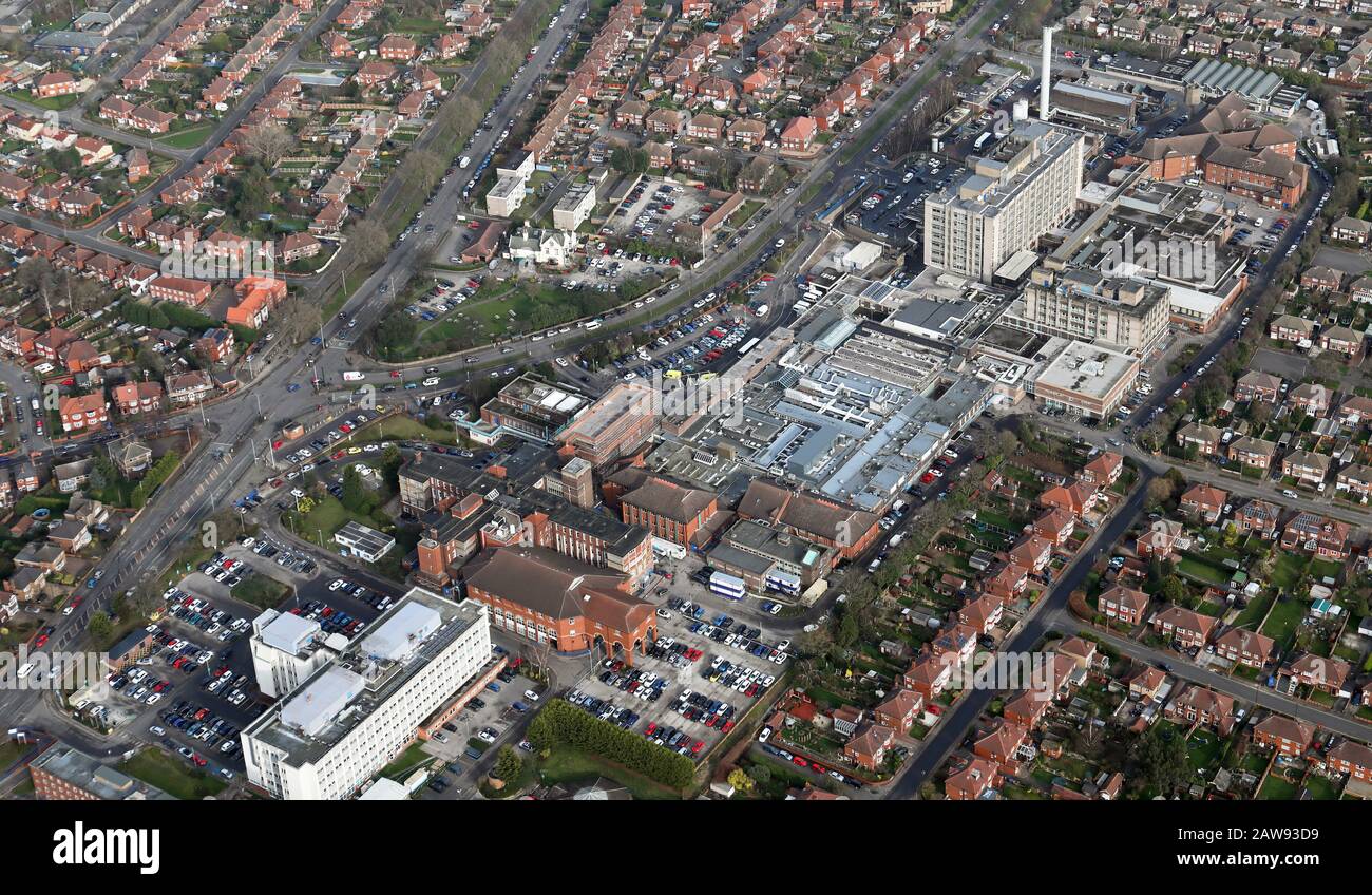 aerial view of Doncaster Royal Infirmary & Park Hill Hospital Stock Photo