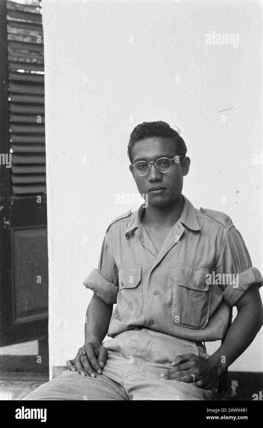 portrait images (miscellaneous) [passport photographs]  Portrait of an Indonesian soldier without insignia (glasses) Date: 01/01/1947 Location: Indonesia Dutch East Indies Stock Photo