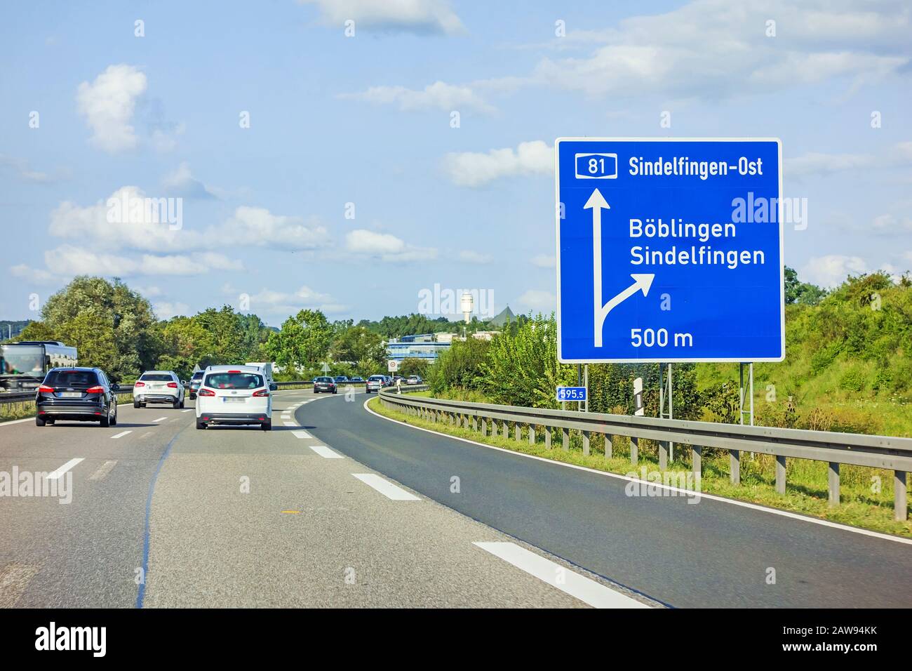 freeway road sign on (Autobahn 81 / A 81 / E 531) exit Boblingen / Sindelfingen Stock Photo
