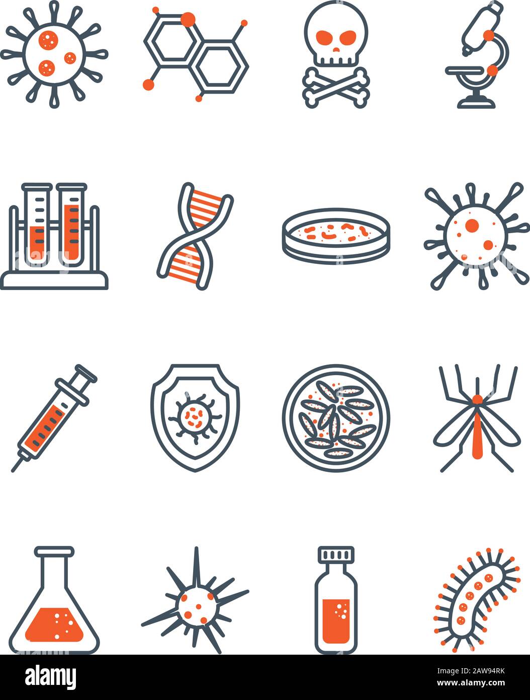 Isolated black and orange virus icon set vector design Stock Vector
