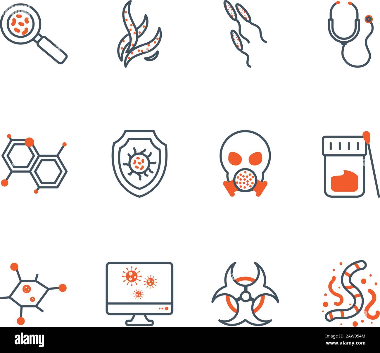 Isolated black and orange virus icon set vector design Stock Vector