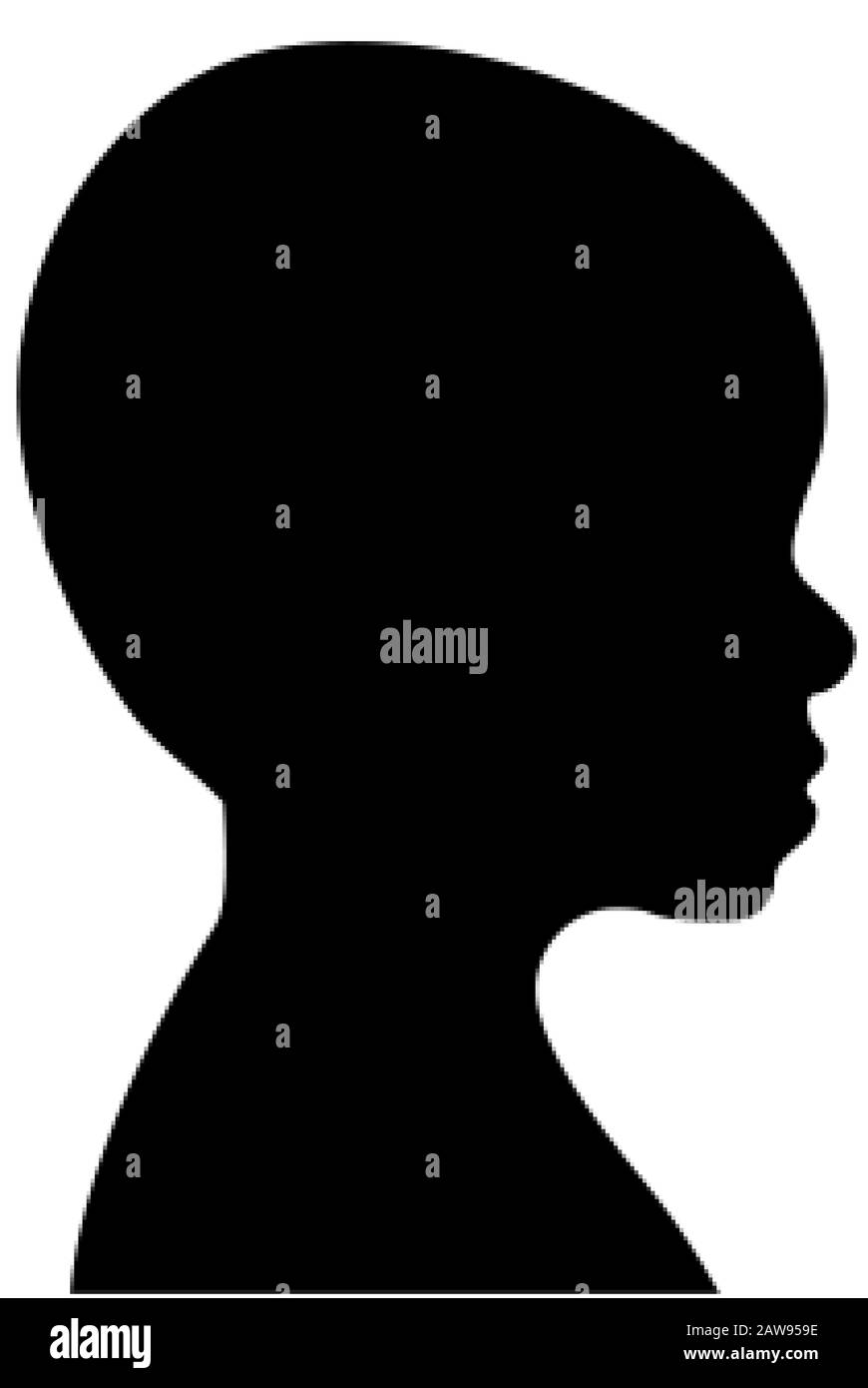 Side view silhouette of a bald toddler's head. Stock Vector